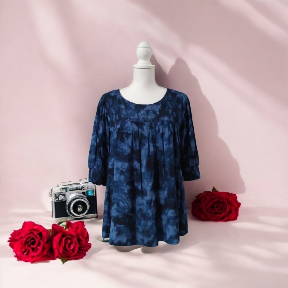 TERRA & SKY SHORT‎ SLEEVE SMOCK BLOUSE 1X (16W-18) NWT PULLOVER